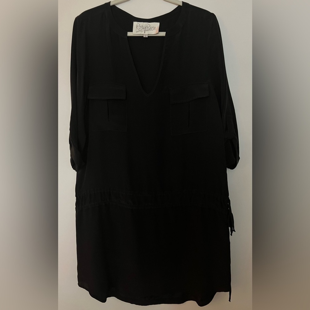Rory Beca black silk v-neck tunic dress dropped waist Y2K whimsigoth sz M